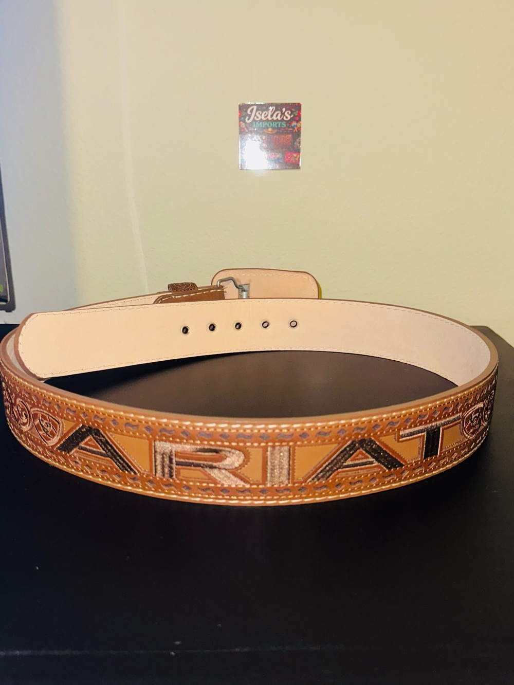 Embroidered Leather Belt in Saddle Brown